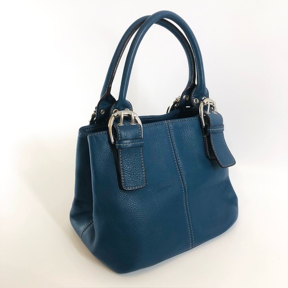 Tignanello Blue Leather Perfect 10 French Tote - Picture 1 of 13